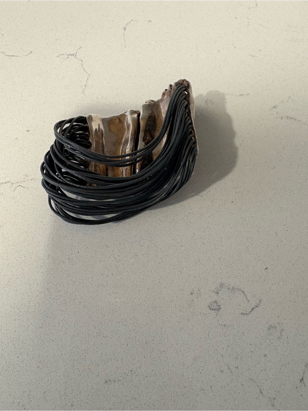 Chunky Silver and gray leather made in Israel Bracelet - Picture 5 of 6